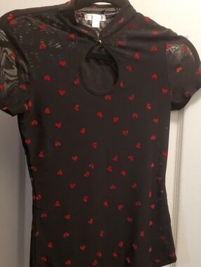 J for Justify Black Top with Red Heart Print